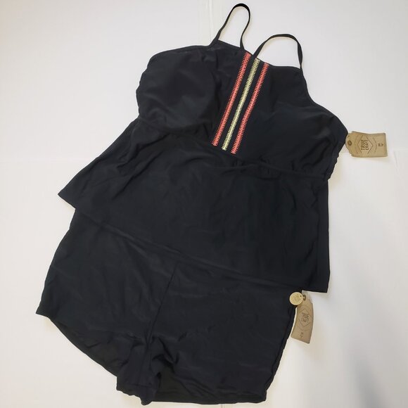 Black Women's Tankini Swimsuit 3X Plus Size Swim Shorts True Craft 2 Piece Suit - Picture 4 of 15